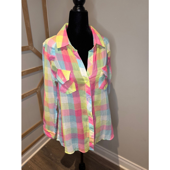 Women's Rails Plaid Button Down Shirt Size M Pink Yellow - Picture 1 of 4